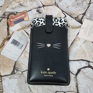 Meow Cat North South Phone Crossbody Bag Purse Black White NWT Kate Spade